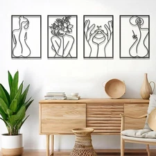 Black Metal Wall Art Set, Modern Minimalist Lady Line Decor for