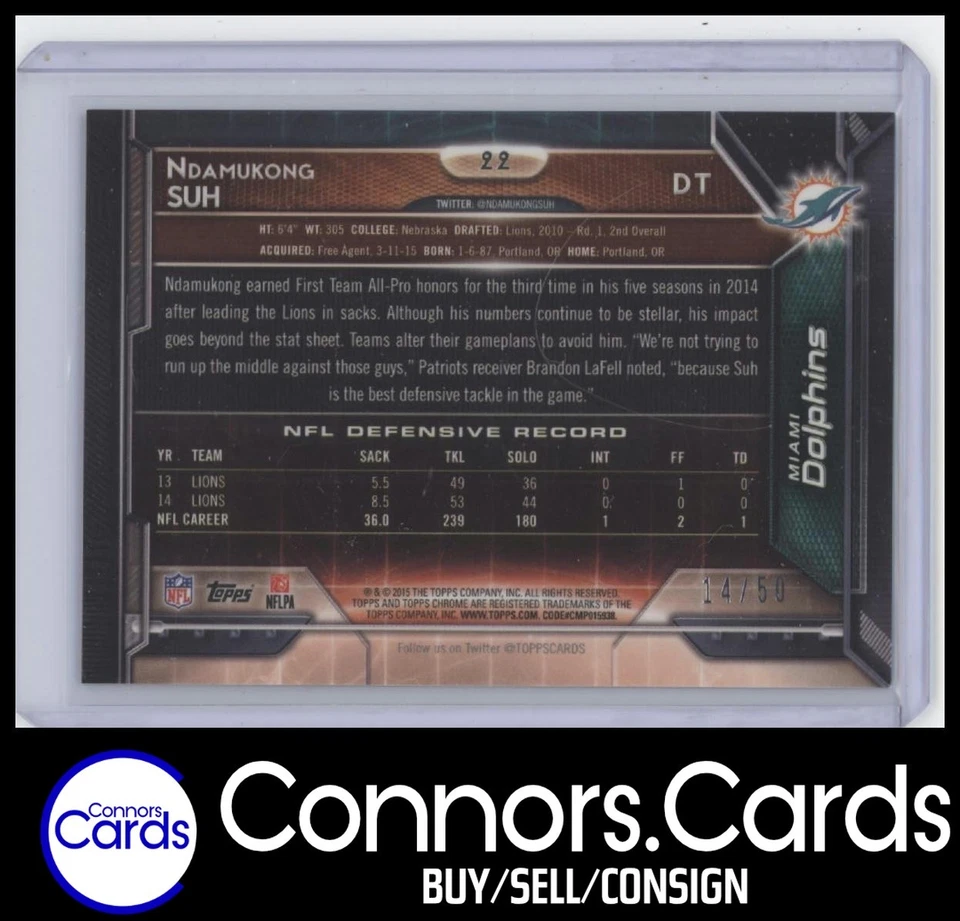 Ndamukong Suh 2015 Topps Chrome #22 Gold Refractor /50 - Image 2 of 2