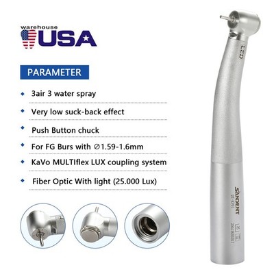 SANDENT Dental Turbine LED Fiber Optic Handpiece for kav coupler triple spray dp