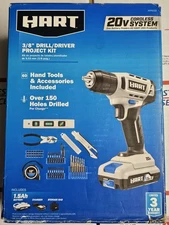 NEW Hart 20v 3/8" Drill/Driver Project Kit HPPK03B 60 piece battery charger incl