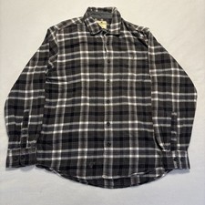 Woolrich Flannel Shirt Men's L Gray Plaid Button Up Long Sleeve STAIN