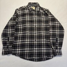 Woolrich Flannel Shirt Men's L Gray Plaid Button Up Long Sleeve STAIN