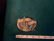 Vintage Patriotic Belt Buckle Stand Up For America Statue of Liberty Flag 1984