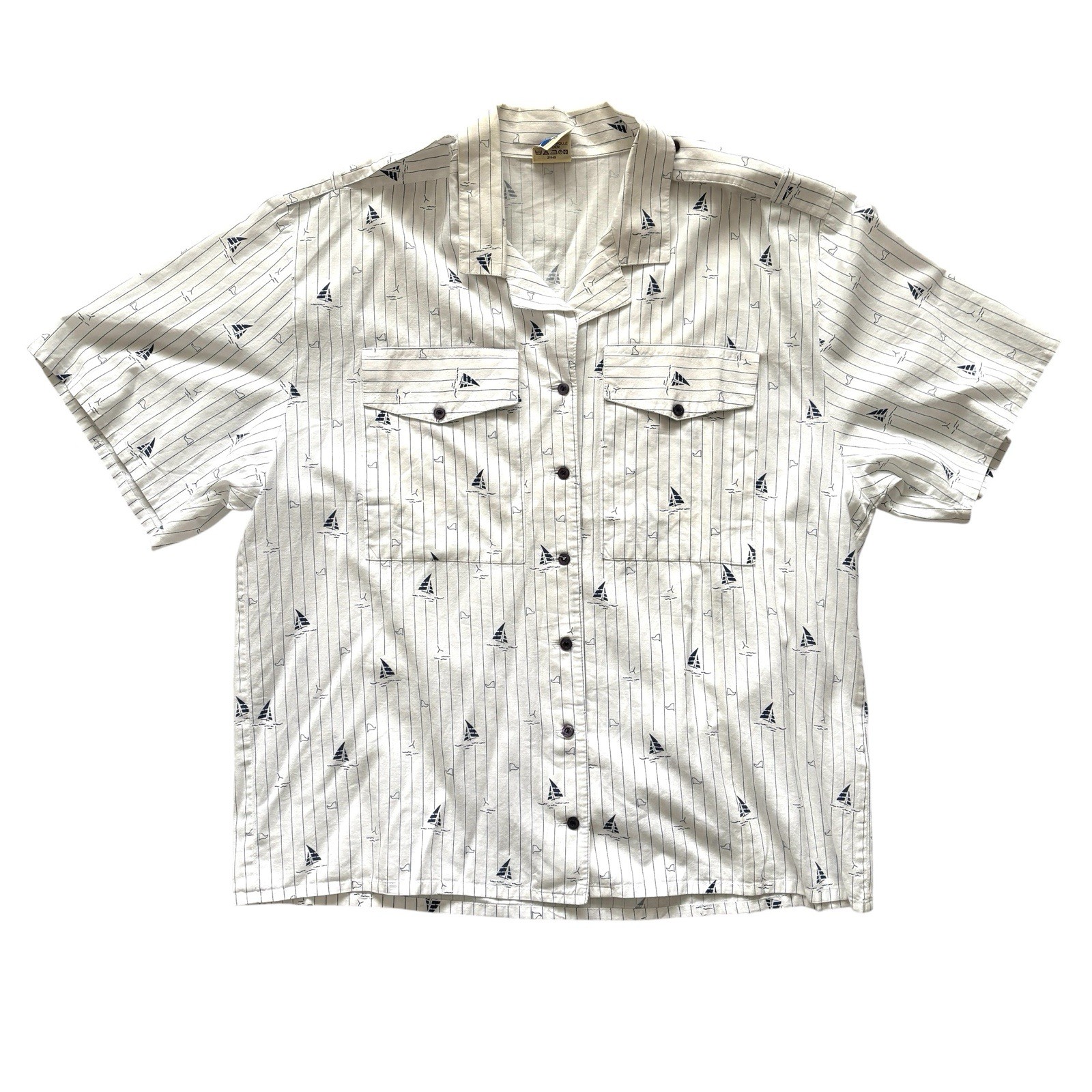 Womens Vintage Shirt 80s White Stripe / Nautical Print Retro Boho 18 image 2
