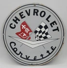 Vintage Chevrolet Corvette Porcelain Enameled Metal Sign