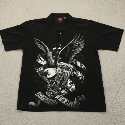 Dragonfly Shirt XL Mens Button Up Biker Bald Eagle V8 Engine Loop Camp Collar