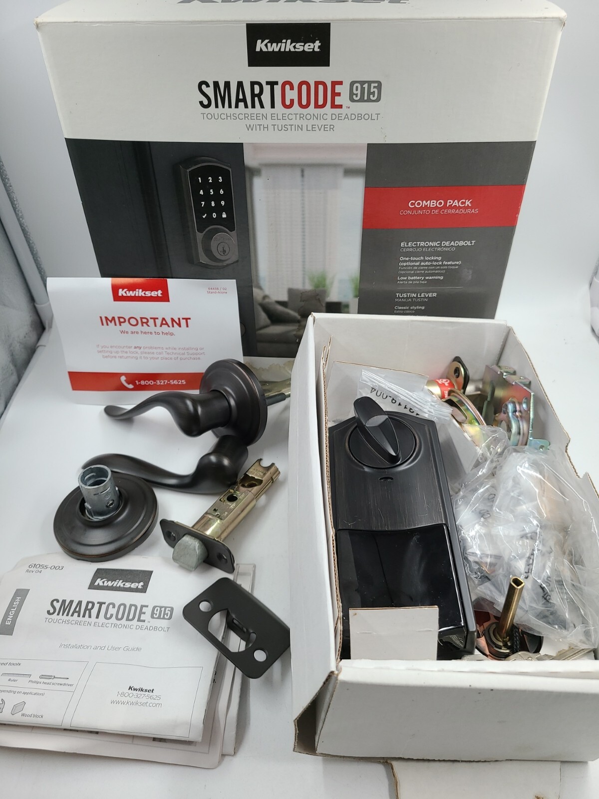 Kwikset Smartcode 915 Touchscreen Electronic Deadbolt with Tustin Lever Combo Pk