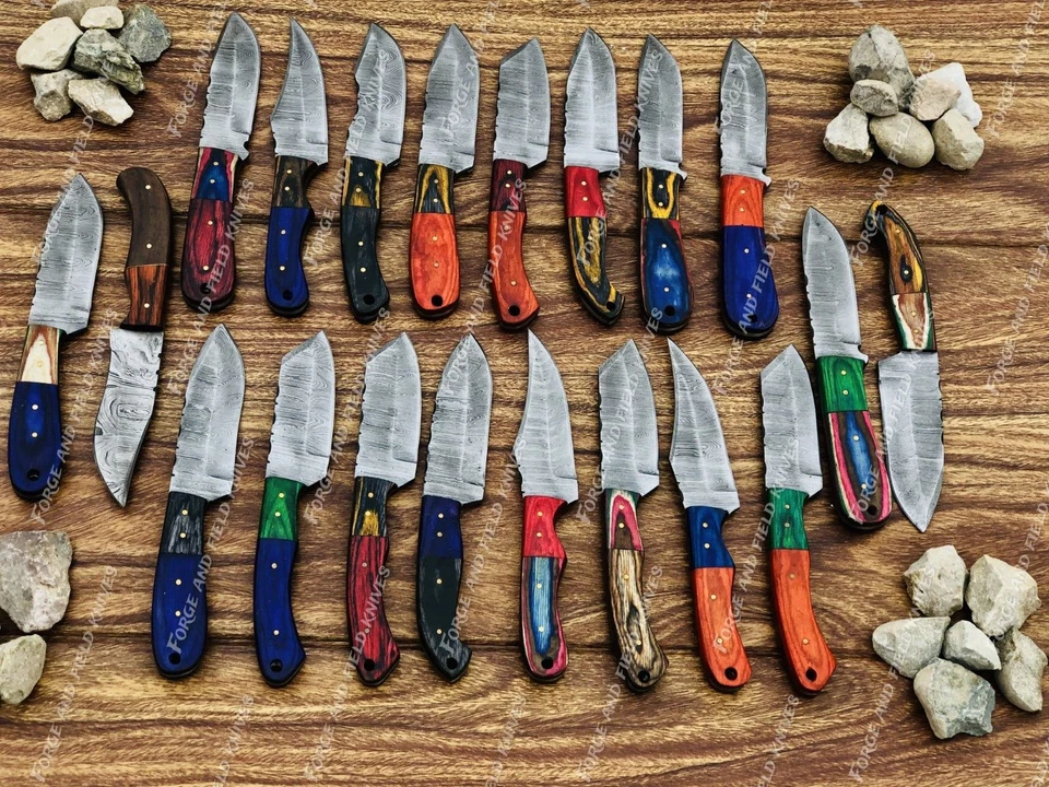 Lot of 50 Custom Handmade Damascus Steel 8" Full Tang Skinner Hunting Knifes USA - Image 2 of 4