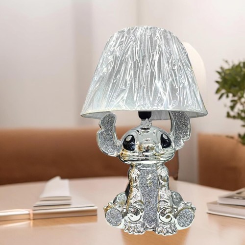 Silber geschliffene Diamantstich Tischlampe mit Schirm Keramikfuß Wohndeko - Bild 10 von 14