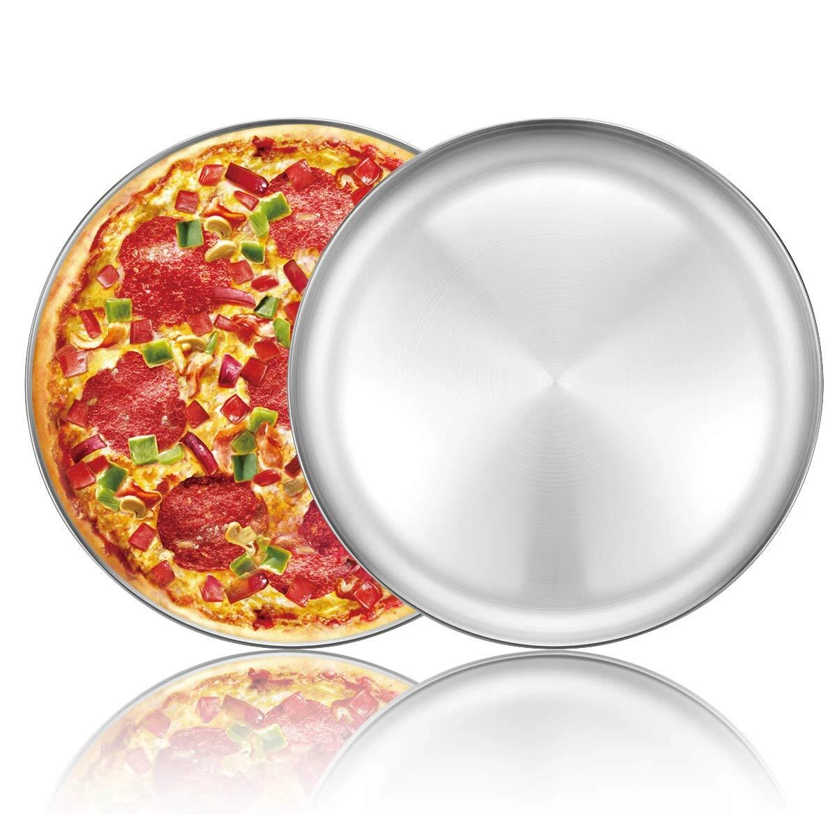 12 Inch Stainless Steel Round Pizza Pan Set of 2 Pizza Tray for Oven Baking