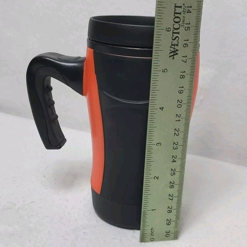 Joe Boxer Travel Coffee Mug 12oz Tumbler Rubberized Handle Orange Black Lid - Picture 14 of 16