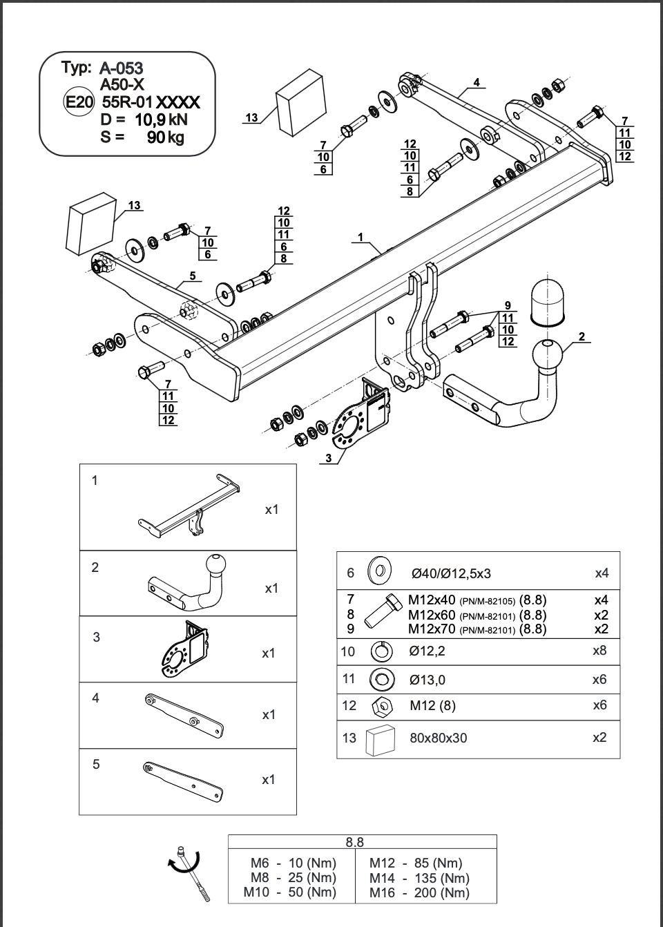 Tow Bar for Audi A4 B9 Saloon 2015 to 2019 Audi A4 Approved Tow Hitch