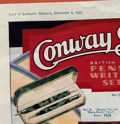 CONWAY STEWART 1933 CHRISTMAS AD FROM John O'London's Weekly - ORIGINAL - Picture 2 of 3