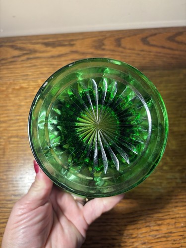 Vintage Anchor Hocking Emerald Green Glass Thumbprint Pedestal Candy Dish Bowl - Picture 5 of 6