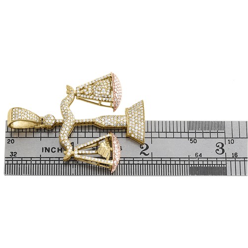10KY Yellow Gold Round Diamond Scales of Justice Greek Pendant 1.90" Charm 2 CT - Picture 5 of 6