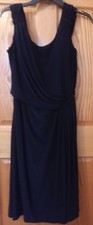 Eliza J. Navy Blue Draped Beaded Cocktail Evening Party Dress