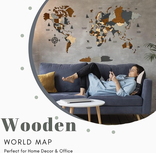 Elegant 3D Wooden World Map Decor - Ideal Gift for Travel Lovers, Sizes M - XL - Picture 4 of 15