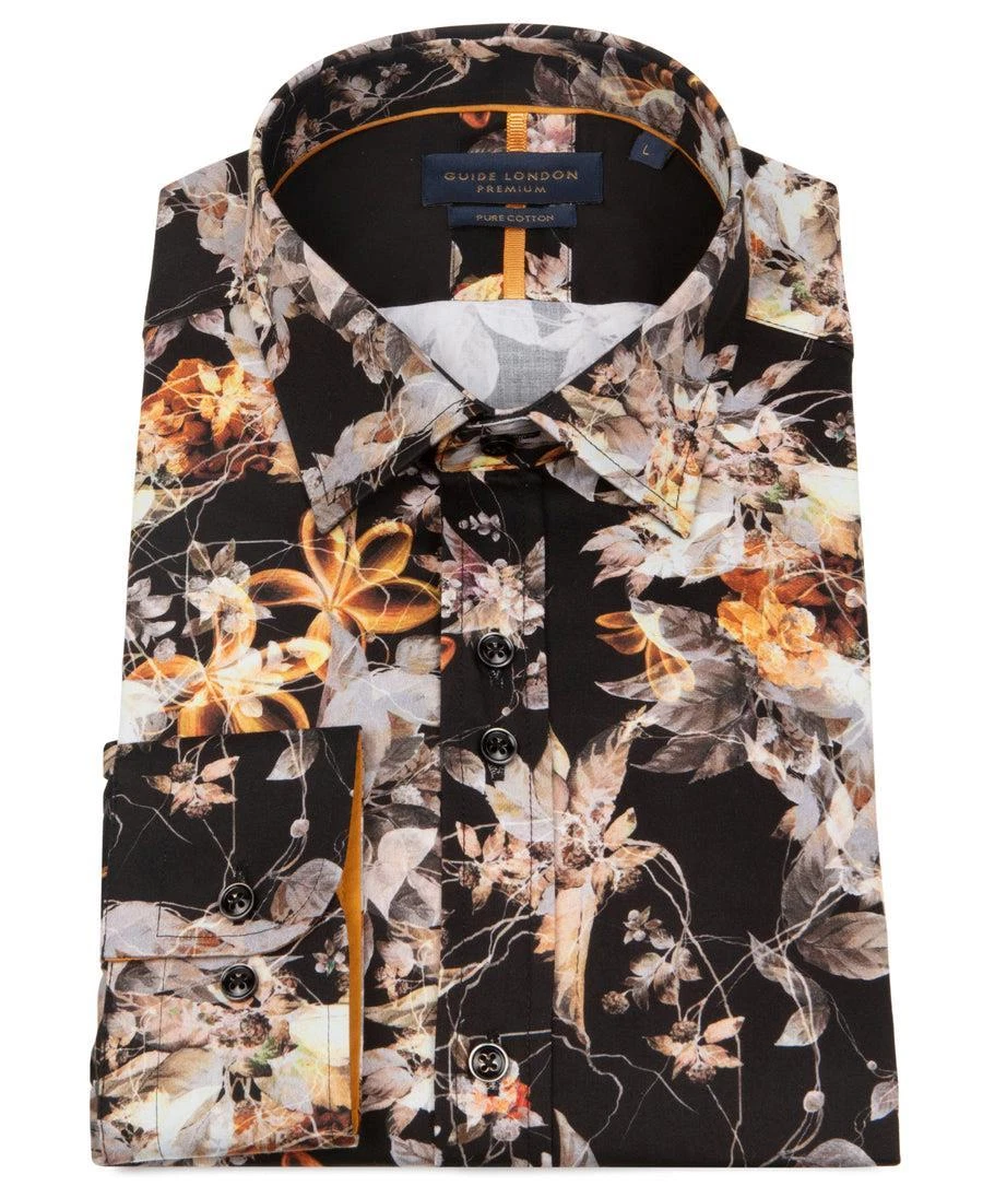 Guide Abstract Floral Cotton Shirt Black