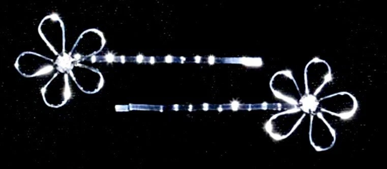 Open Flower Bobbie Pins Rhinestone Silver Plated 1 Pair Bridal Hair Accessory - Image 4 of 4