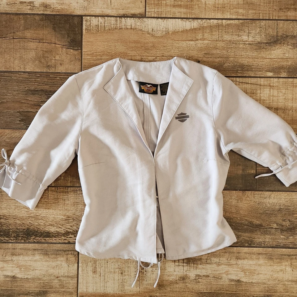 Blazer Harley Davidson para mujer talla pequeña imitación gamuza manga 3/4 camisa C8036 gris Foto 2 de 4