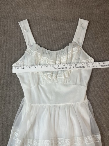 Vintage Peignoir Set S 32 Gown Robe Nylon Chiffon Babydoll Bridal White Sweep - Picture 18 of 22