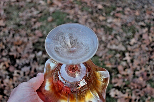 ANTIQUE NORTHWOOD PEACOCK AT THE FOUNTAIN CARNIVAL GLASS COMPOTE - MARIGOLD - Picture 6 of 6
