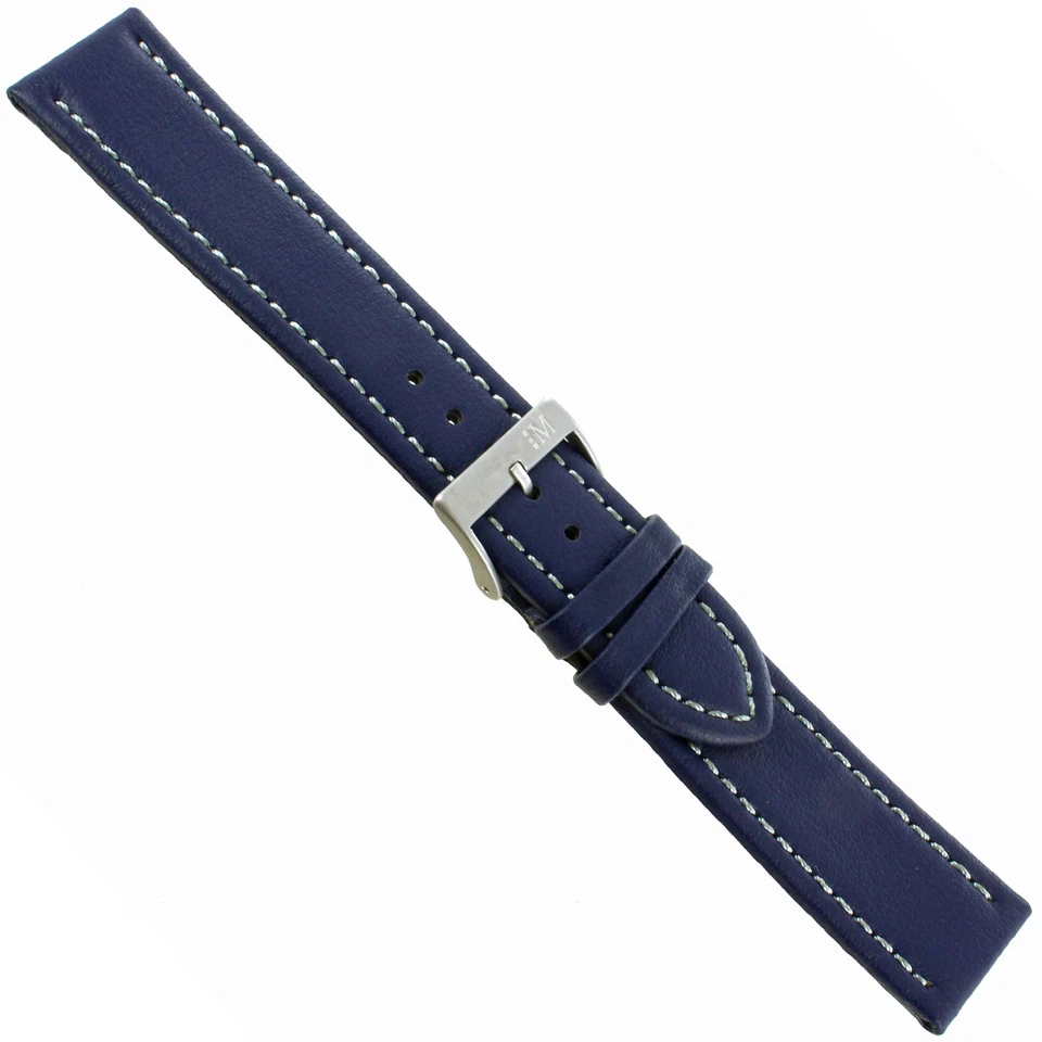 20mm Morellato Lorica Navy Blue Silver Stitched Synthetic Leather Mens Band 2195 - Image 2 of 4
