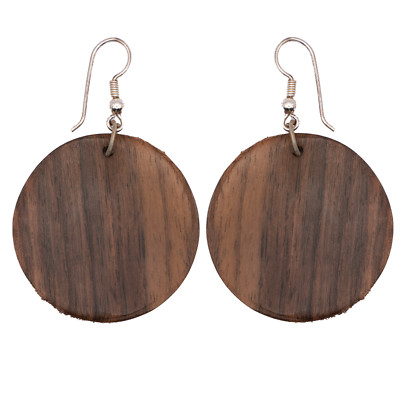 Kreis Bio Teak Holz & 925 Silber Ohrringe Haken Tribal Boho Tropfen rund