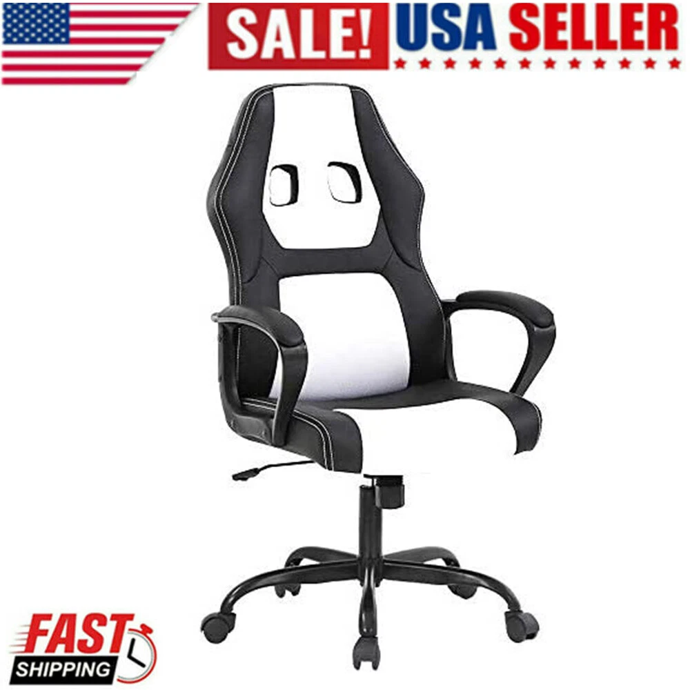 White Gaming Chair PC Game Office Chair PU Leather Computer Racing Desk Chair