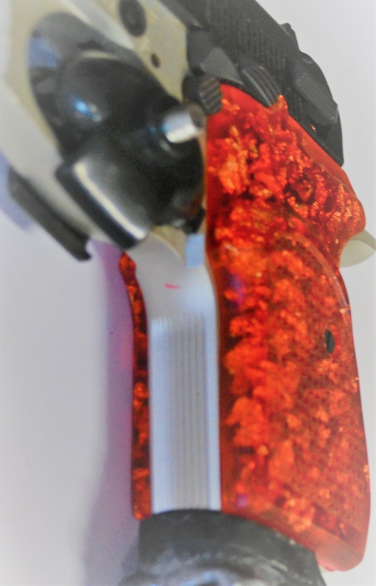 Bersa Thunder Firestorm 22 380 pistol grips red with gold leaf