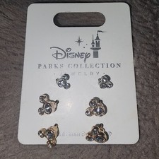 DISNEY PARKS MICKEY ICON STUD EARRINGS SET W/ SWAROVSKI CRYSTAL SILVER ROSE GOLD