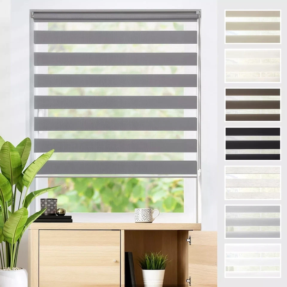 Doppelrollo Duo Rollo Klemmfix ohne Bohren Fensterrollo Zebrarollo Duorollo Grau - Bild 2 von 4