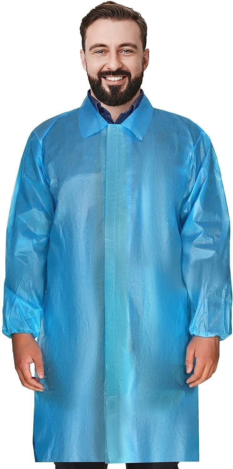 Disposable Lab Coats for Adults XL 41 Inch Long Pack of 40 Blue Medical PPE