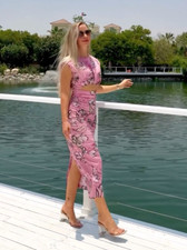 ZARA Pink Floral Printed Linen Blend Midi Dress Size S 3067/737 Bloggers Fave