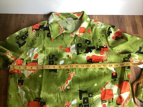 Pykettes Womens Top Large Green Orange Long Sleeve Button Front Poly VTG Vintage - Picture 7 of 10