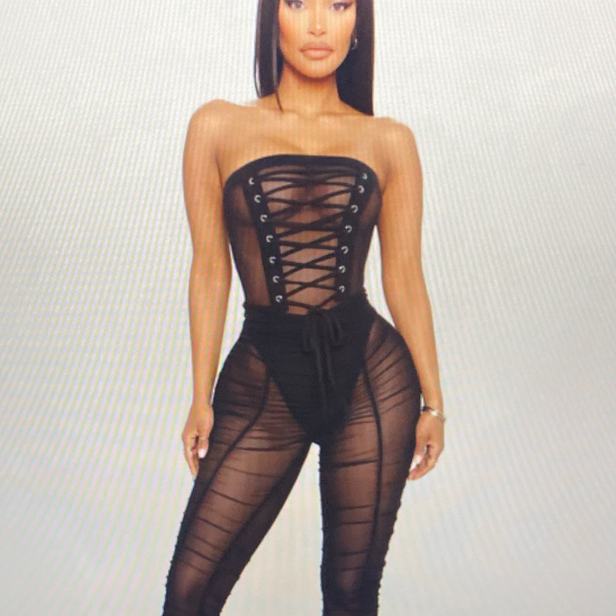 Fashion Nova MacKenzie Mesh Jumpsuit Womens Medium Black Sexy See Through  NWT | eBay