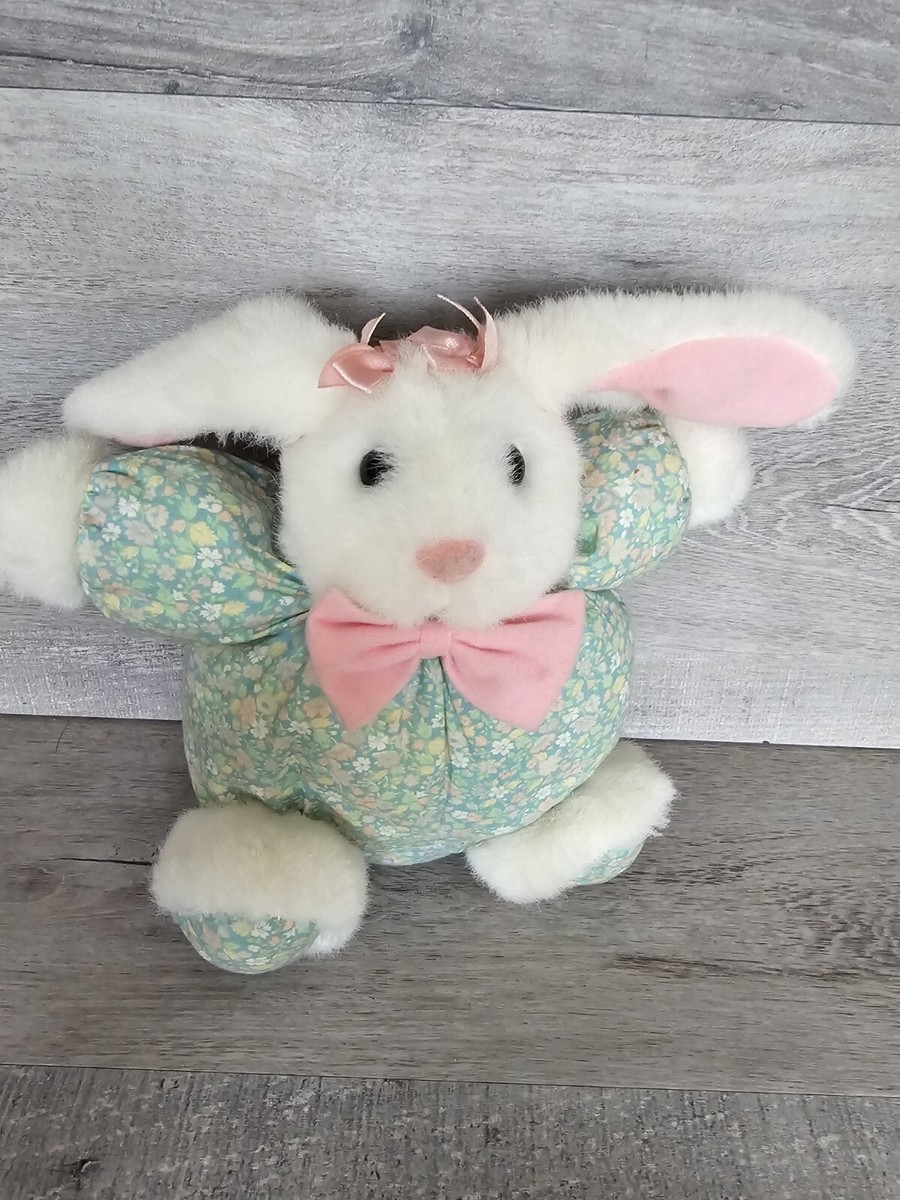 Vintage Floral Baby Plush Bunny Rabbit Pastel Easter 90s Chubby
