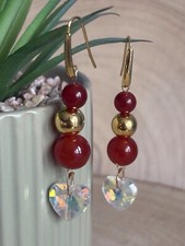 Karneol Achat Kristall Herz Ohrhänger goldfarben Perlen böhmisch