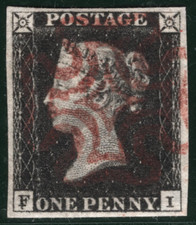 GB PENNY BLACK 1840 QV Stamp SG2 1d Plate 1b (FI) *MAGENTA* MX Cat £2,250- REDG4