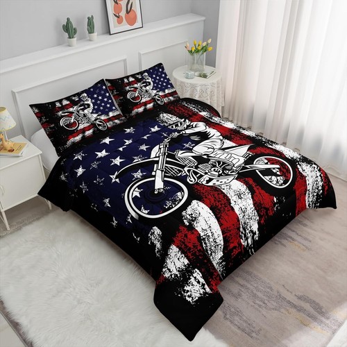 Vibrant Dirt Bike Quilt and Pillowcases Set - Perfect Bedding for Motocross Fans - Picture 4 of 11