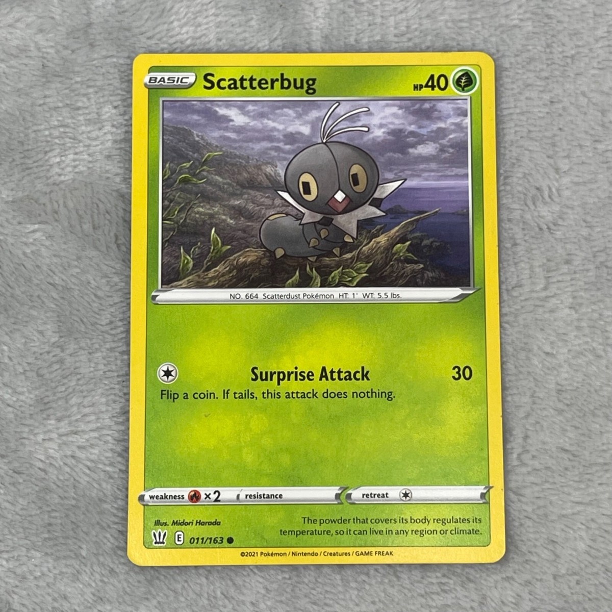 scatterbug pokemon card - 008/198 - Scarlet & Violet search your deck for Vivillon and put it onto this Scatterbug to evolve it Scatterbug 011/163 - Battle Styles