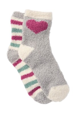 Free Press Patterned Micro Crew Fuzzy Socks, 2/Pack, Grey Medium Heather Heart,