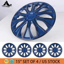 15" Set of 4 Blue Wheel Covers Snap On Full Hub Caps fit R15 Tire & Steel Rim