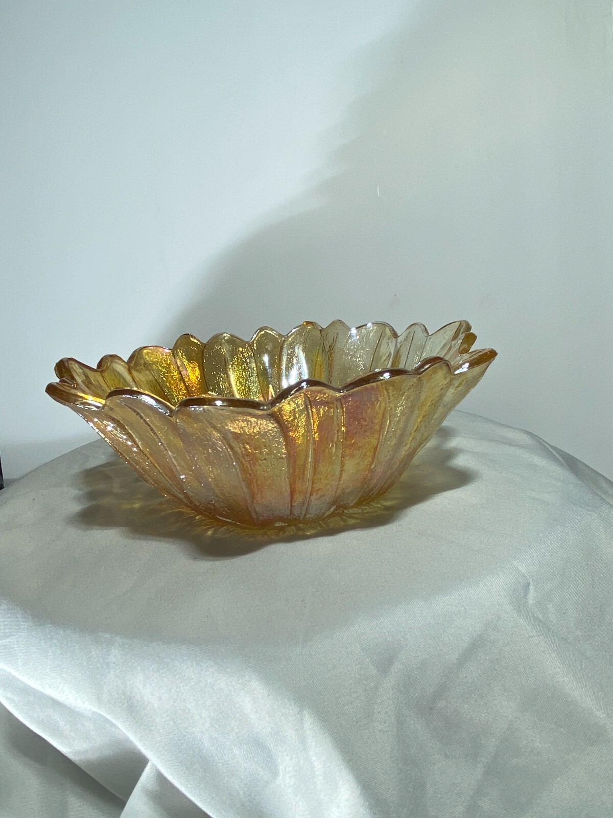Vintage Orange Iridescent Carnival Glass Candy Dish Bowl