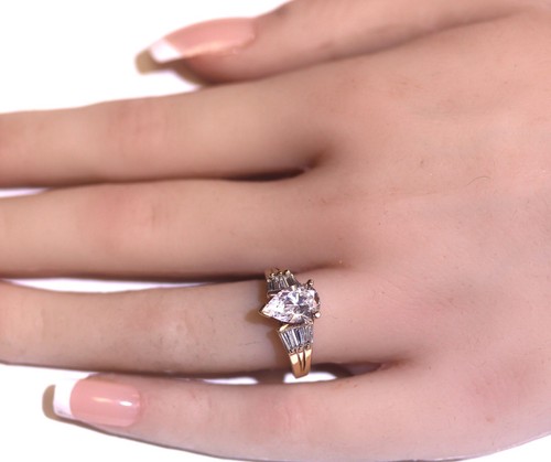 10k yellow gold pear cubic zirconia cz engagement ring 4.3g 7 - Picture 15 of 17