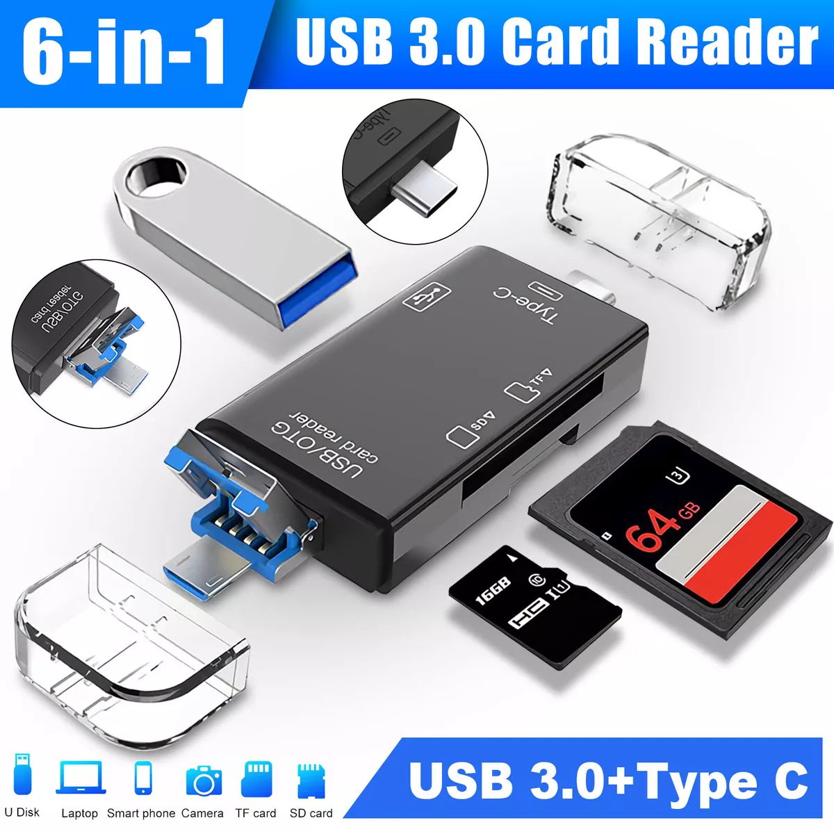 Card Reader USB 3.0 Type C Micro SD TF OTG Smart Memory Adapter Laptop  Computer