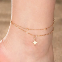 FußKette Stern Star Gold Kette Anklet Schmuck Edelstahl 26 Cm Verstellbar