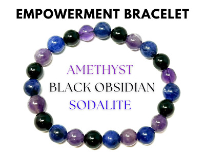 Empowerment Bracelet: 8 mm Beads (Amethyst, Black Obsidian, & Sodalite Bracelet)