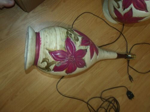 Vintage handgefertigtes STEINZEUG Keramik TISCHLAMPE Drache Blume funktioniert - Bild 1 von 5