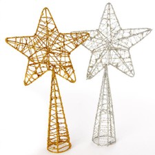 Set of 4 Assorted Metallic Sparkling Wire Star 9-3/4" Tree Toppers for Miniature